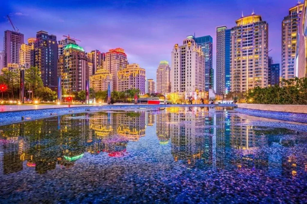 Taichung, Taiwan skyline at night.